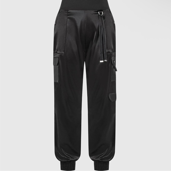 Manière de Voir High Waisted Black Satin Cargo Trousers, UK 6/US 2 - Picture 3 of 6